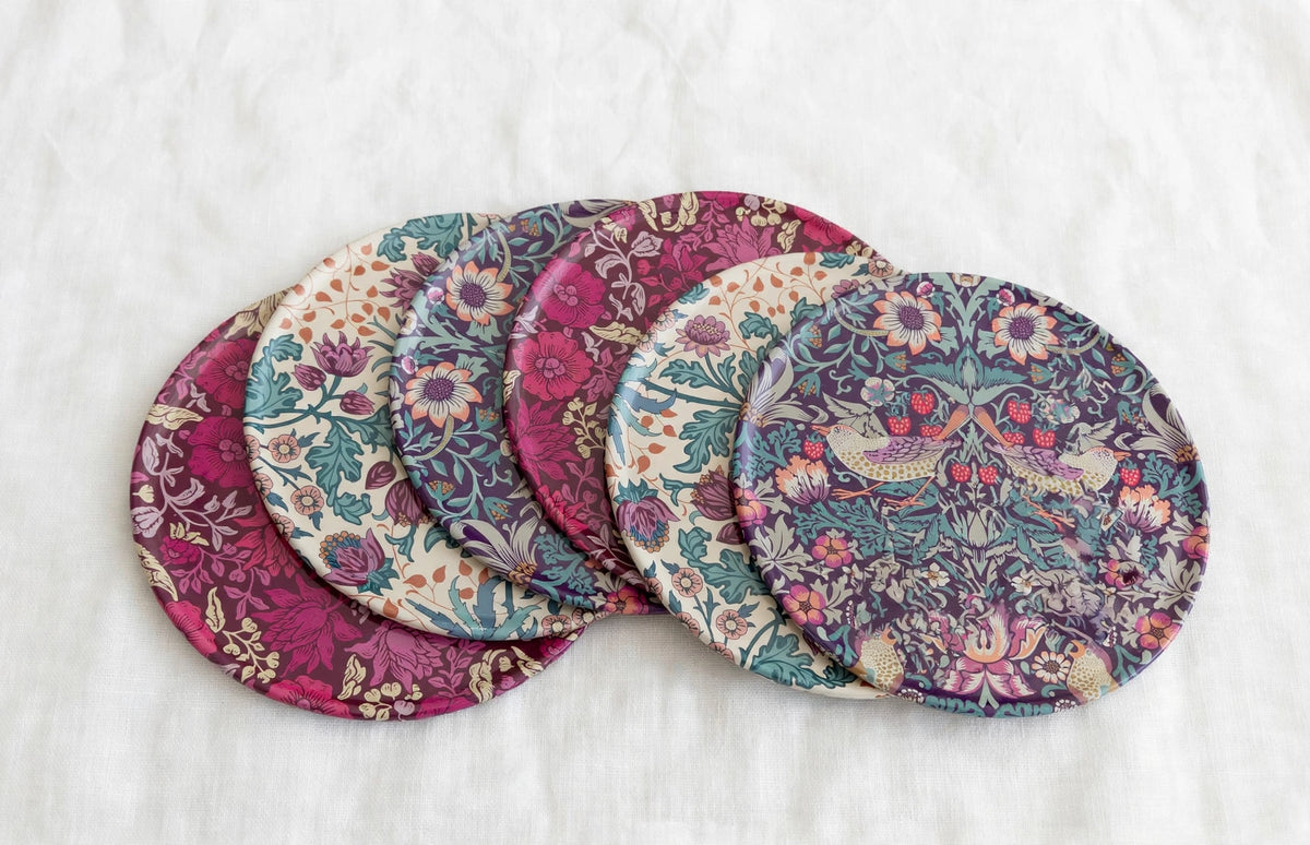 William Morris Inspired Tin Coaster Set of 6