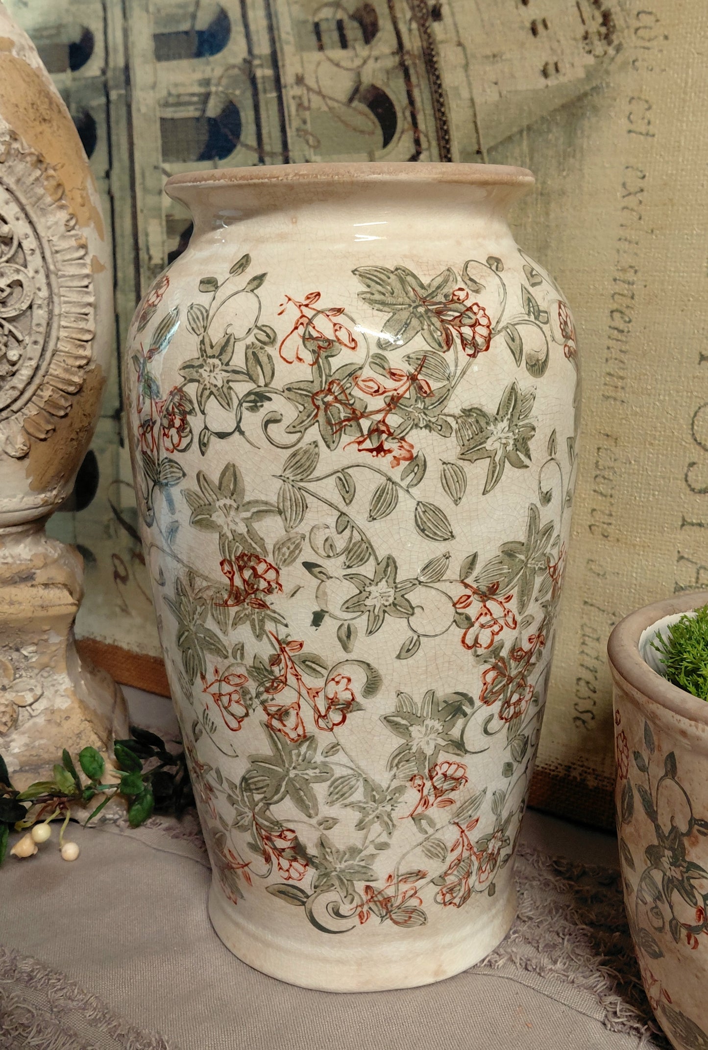Tuscan Rose Hand Painted Floral Ceramic Vase