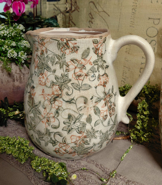 Tuscan Rose Ceramic Floral Scroll Design Jug