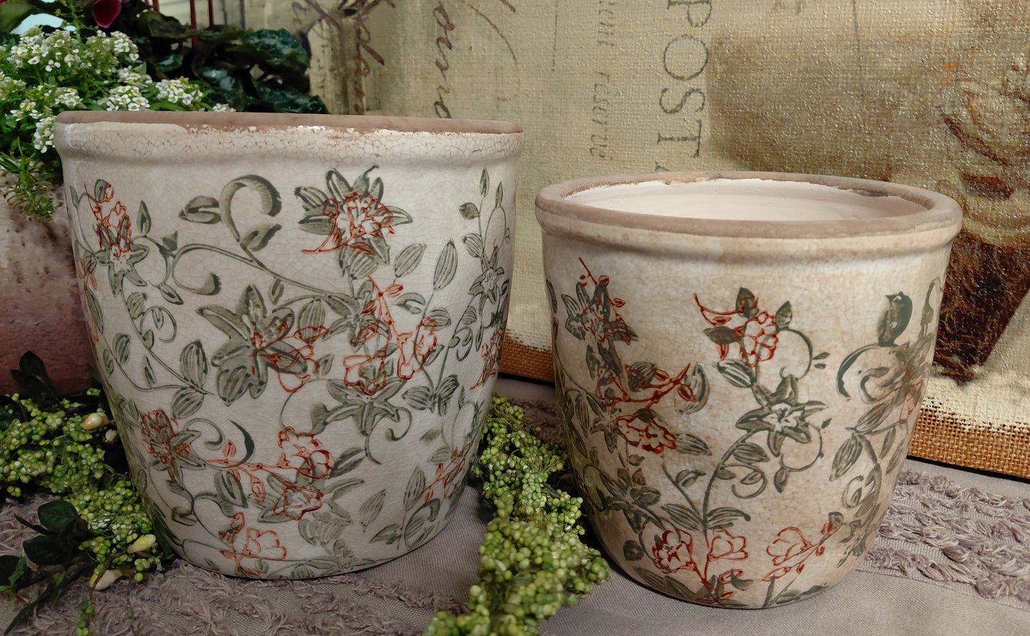 Tuscan Rose Hand Painted Floral Ceramic Pot