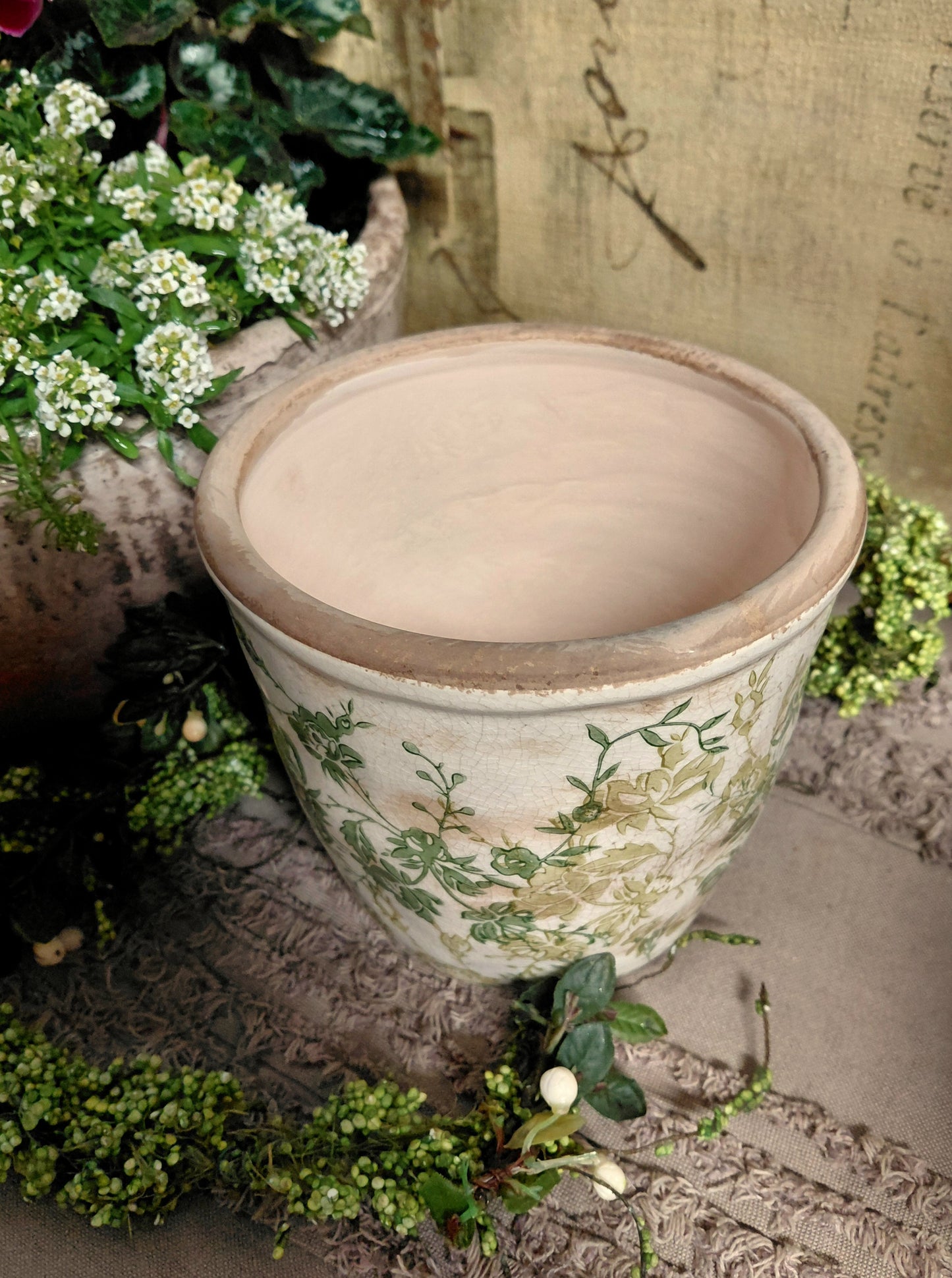 Tuscan Ivy Hand Painted Floral Ceramic Pot