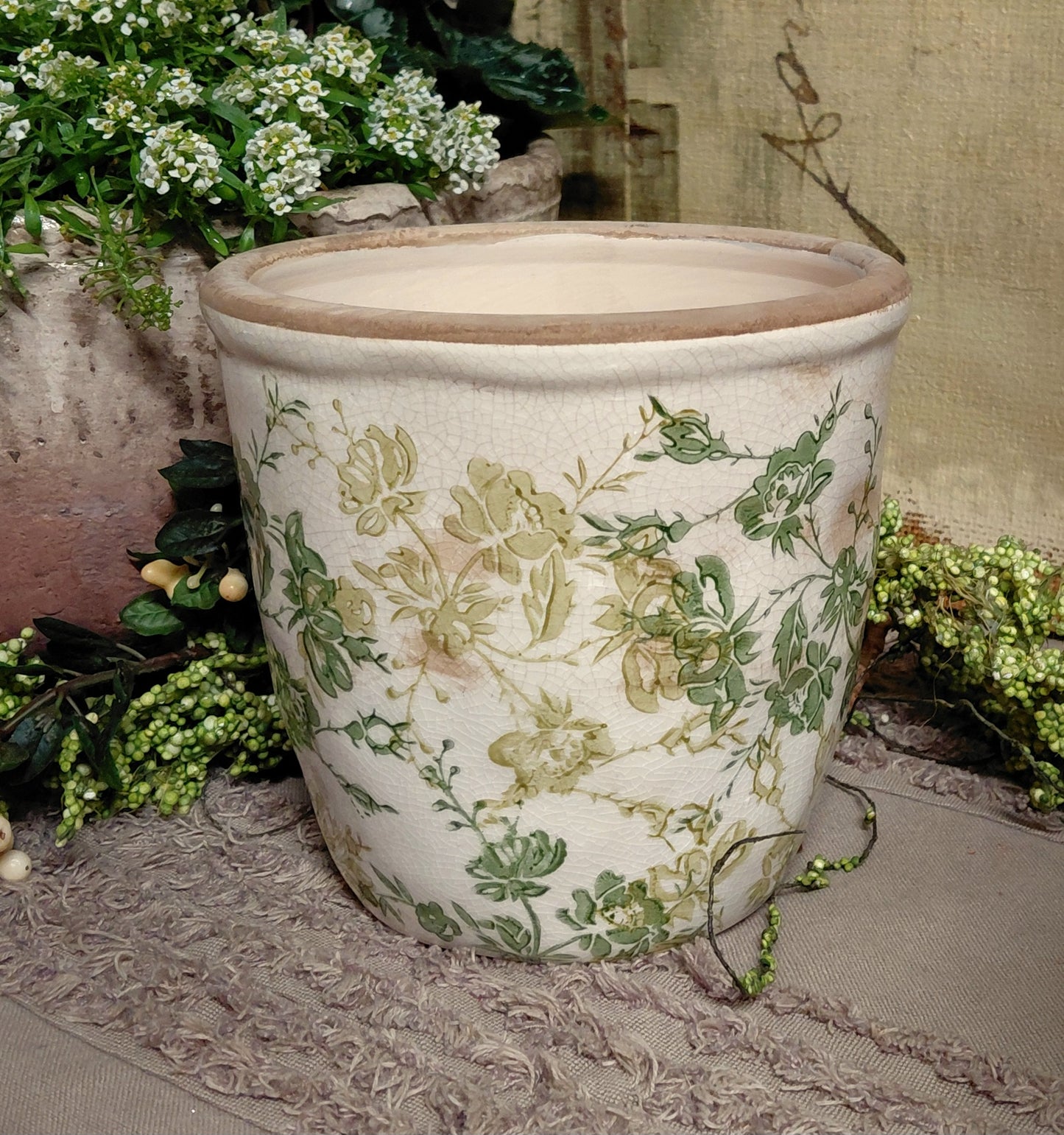 Tuscan Ivy Hand Painted Floral Ceramic Pot