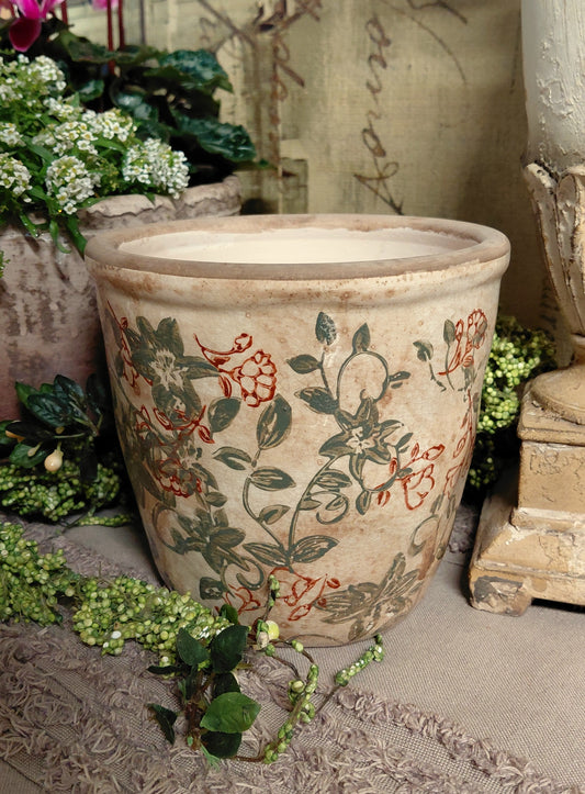 Tuscan Rose Hand Painted Floral Ceramic Pot