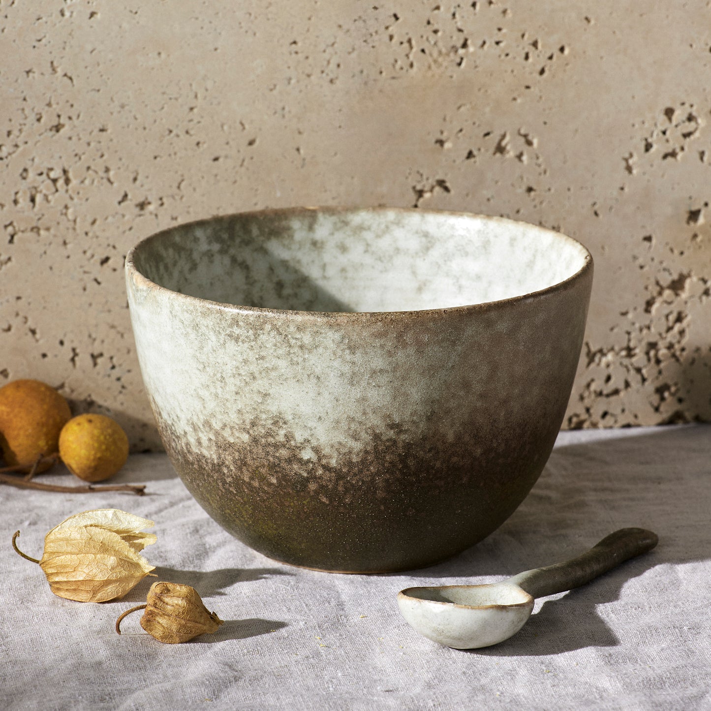 Tuscan Style Stoneware Bowl & Spoon 2 Piece Set