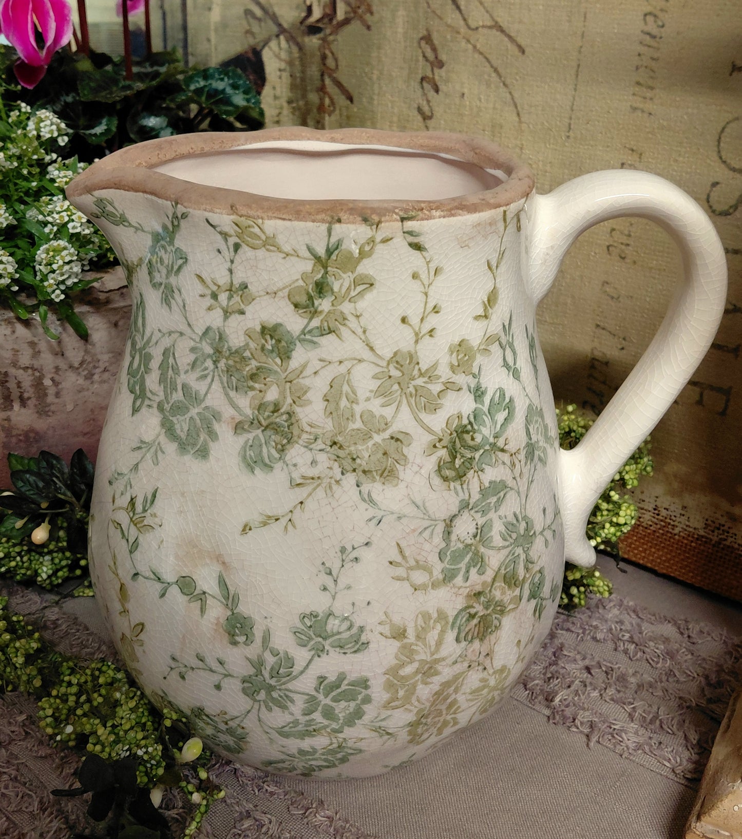 Tuscan Ivy Ceramic Green Scroll Design Jug