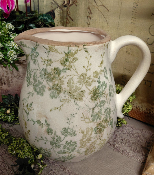 Tuscan Ivy Ceramic Green Scroll Design Jug