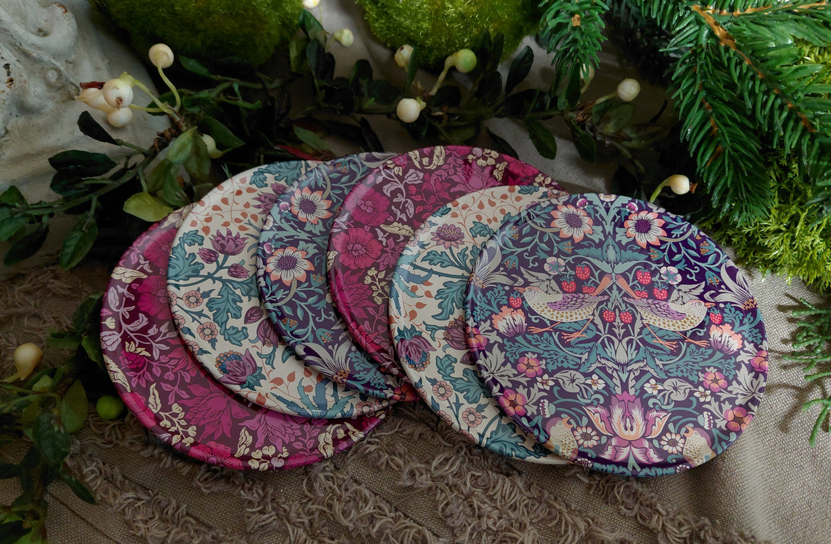 William Morris Inspired Tin Coaster Set of 6