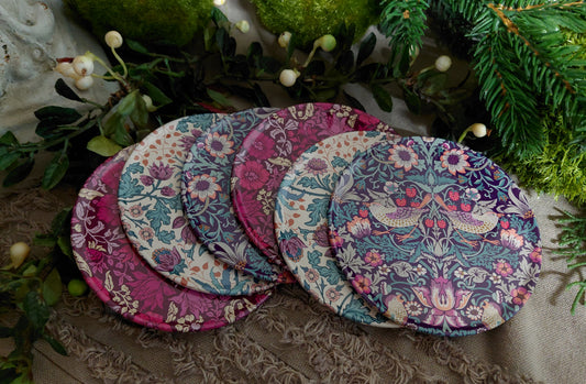 William Morris Inspired Tin Coaster Set of 6