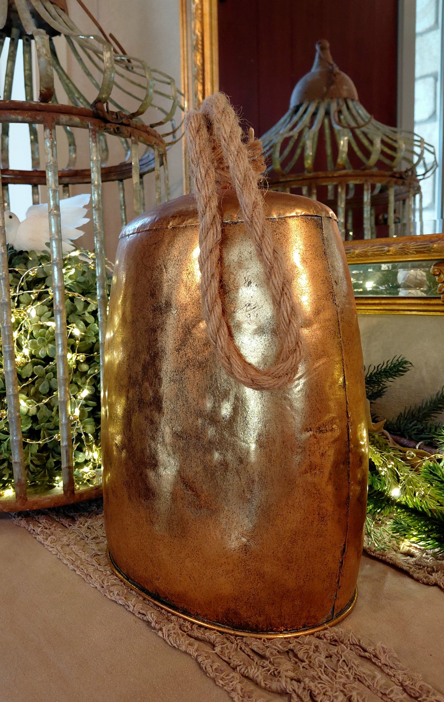 Large Antique Gold Cow Bell