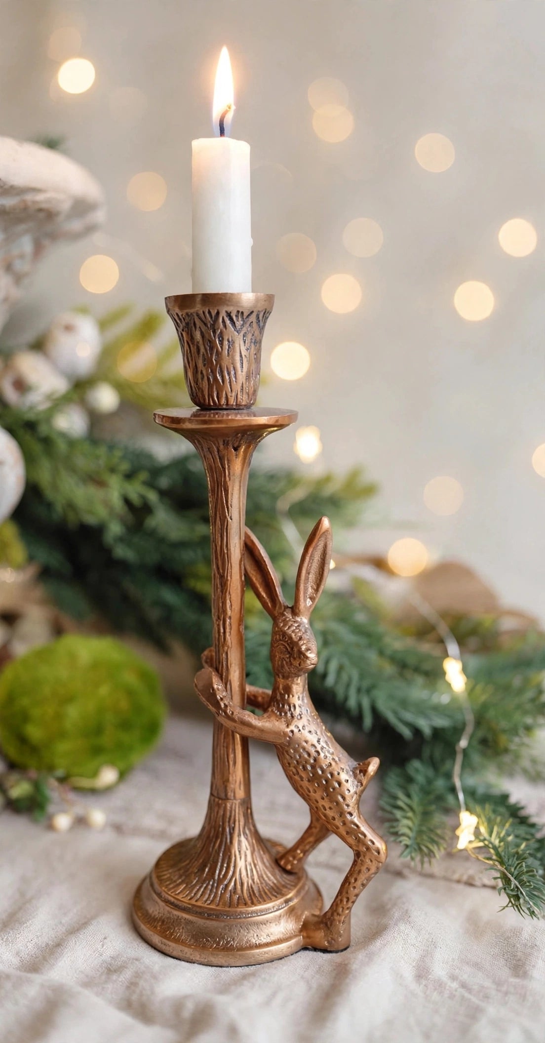 Bronze Boogie Rabbit Taper Candle Holder